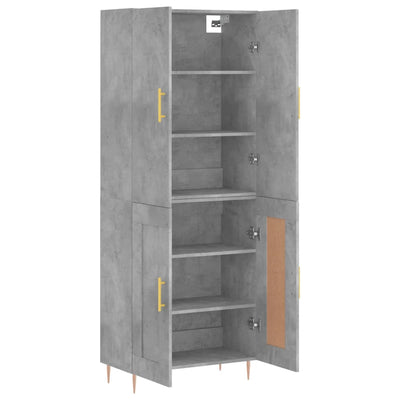 Kaappi betoninharmaa 69,5x34x180 cm tekninen puu