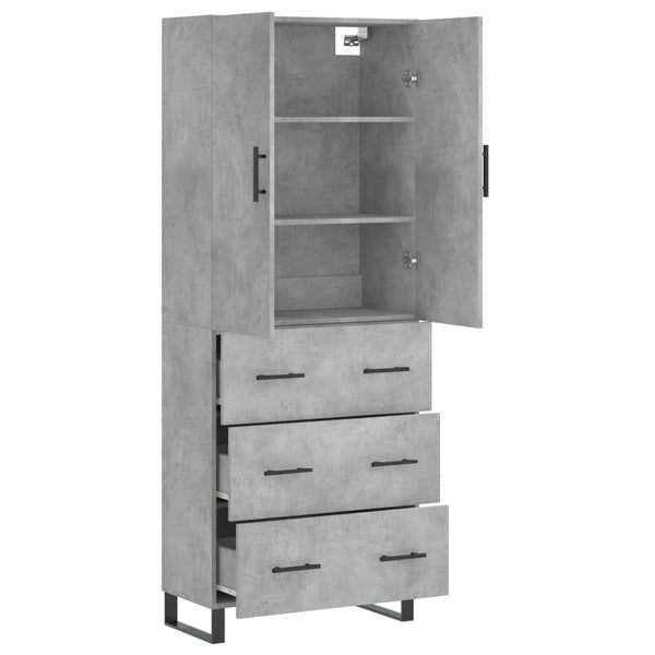 Kaappi betoninharmaa 69,5x34x180 cm tekninen puu