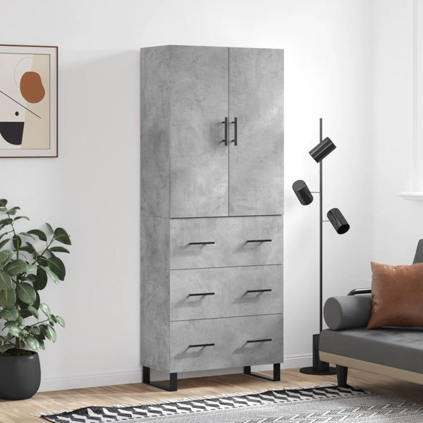 Kaappi betoninharmaa 69,5x34x180 cm tekninen puu