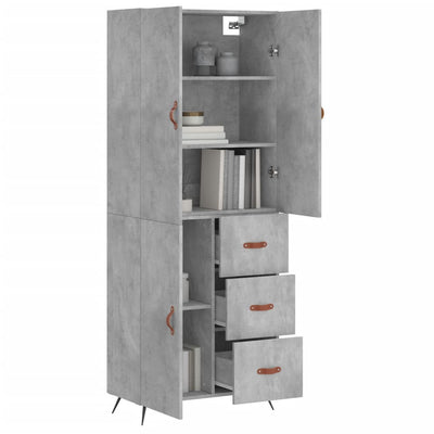 Kaappi betoninharmaa 69,5x34x180 cm tekninen puu
