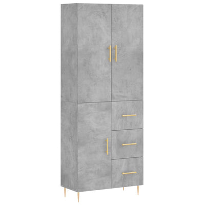 Kaappi betoninharmaa 69,5x34x180 cm tekninen puu