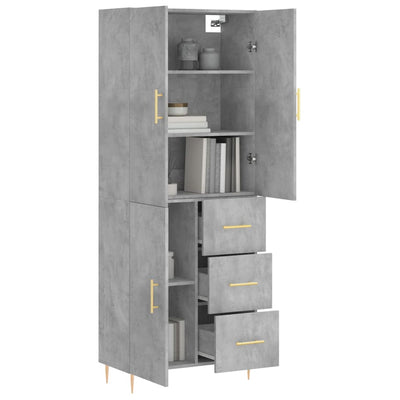 Kaappi betoninharmaa 69,5x34x180 cm tekninen puu