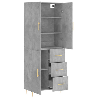 Kaappi betoninharmaa 69,5x34x180 cm tekninen puu