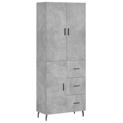 Kaappi betoninharmaa 69,5x34x180 cm tekninen puu