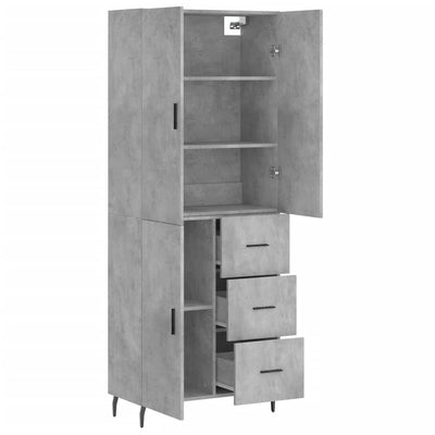 Kaappi betoninharmaa 69,5x34x180 cm tekninen puu