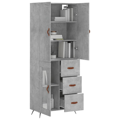 Kaappi betoninharmaa 69,5x34x180 cm tekninen puu