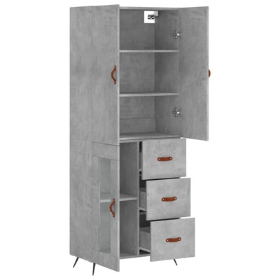 Kaappi betoninharmaa 69,5x34x180 cm tekninen puu