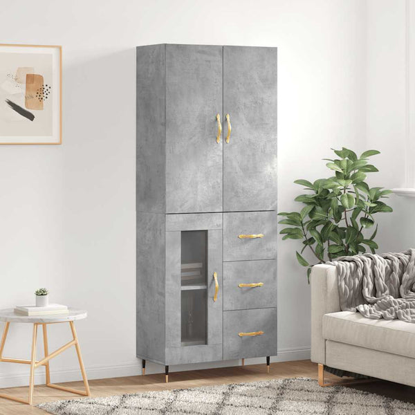 Kaappi betoninharmaa 69,5x34x180 cm tekninen puu