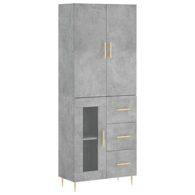 Kaappi betoninharmaa 69,5x34x180 cm tekninen puu