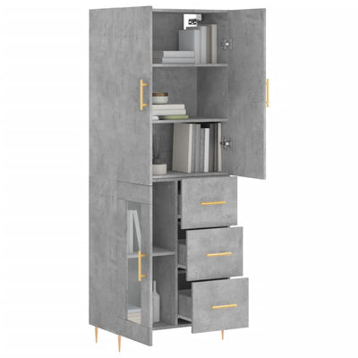 Kaappi betoninharmaa 69,5x34x180 cm tekninen puu
