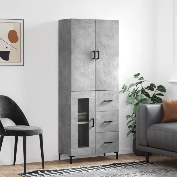 Kaappi betoninharmaa 69,5x34x180 cm tekninen puu (70)