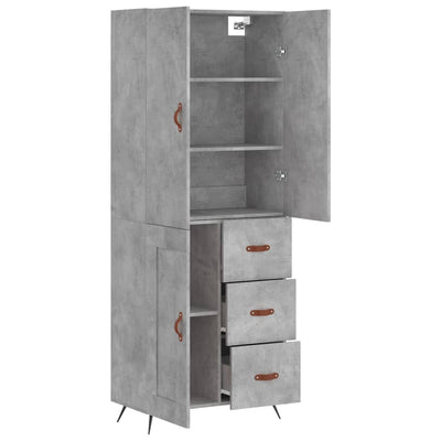 Kaappi betoninharmaa 69,5x34x180 cm tekninen puu