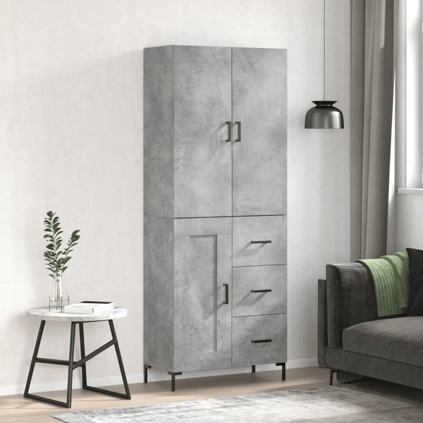 Kaappi betoninharmaa 69,5x34x180 cm tekninen puu (67)