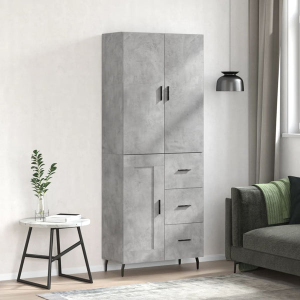 Kaappi betoninharmaa 69,5x34x180 cm tekninen puu