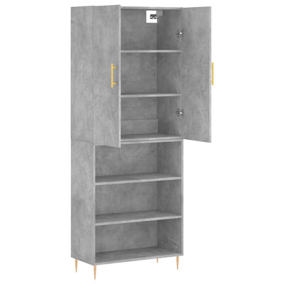 Kaappi betoninharmaa 69,5x34x180 cm tekninen puu