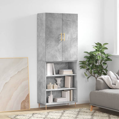 Kaappi betoninharmaa 69,5x34x180 cm tekninen puu