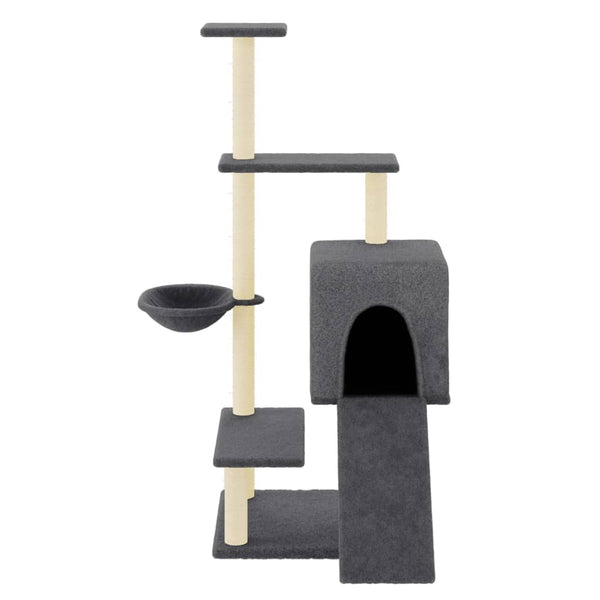 Harmaa kissan kiipeilypuu sisal- raapimispylväillä Paraschivu 130,5cm