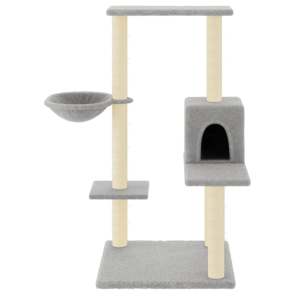 Vaaleanharmaa kissan kiipeilypuu sisal- raapimispylväillä Tristan 95cm