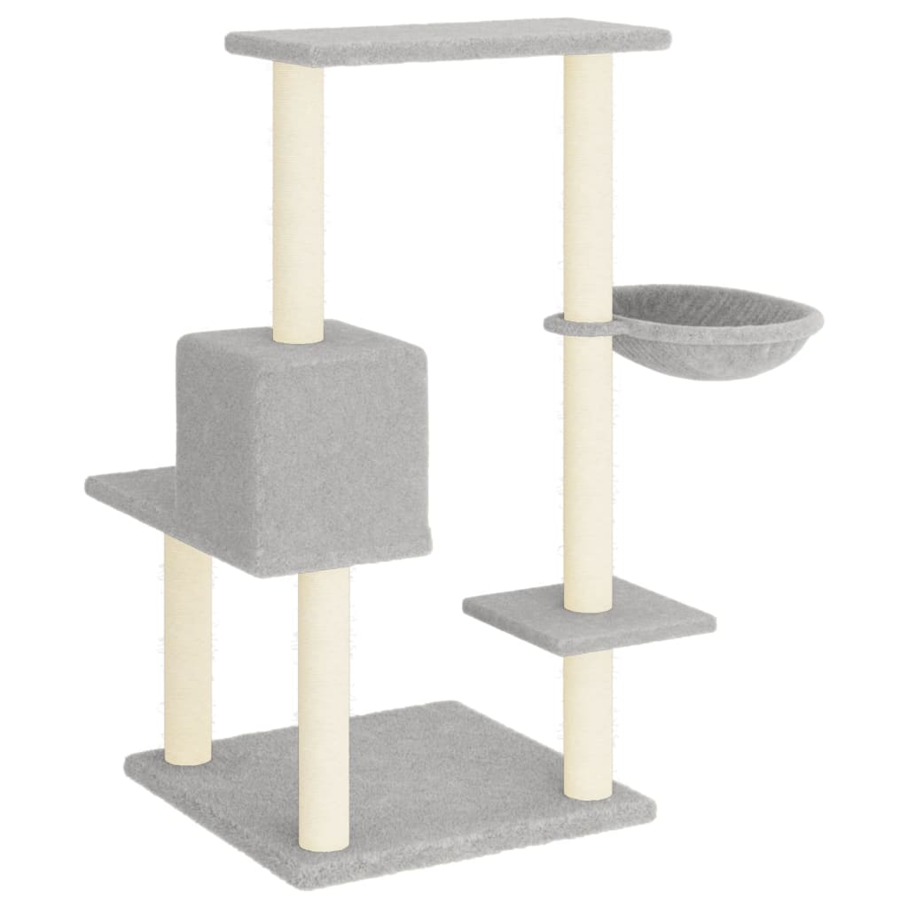 Vaaleanharmaa kissan kiipeilypuu sisal- raapimispylväillä Tristan 95cm