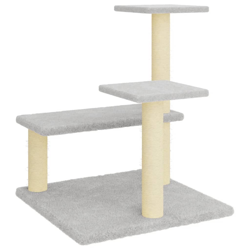 Vaaleanharmaa kissan kiipeilypuu sisal- raapimispylväillä Bernadim 61cm