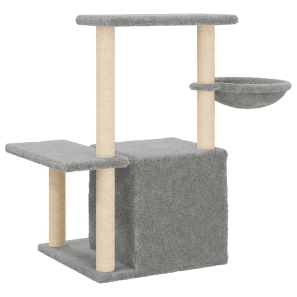 Vaaleanharmaa kissan kiipeilypuu sisal- raapimispylväillä Tersithia 83cm
