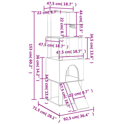 Kissan kiipeilypuu sisal- raapimispylväillä kerma 153 cm