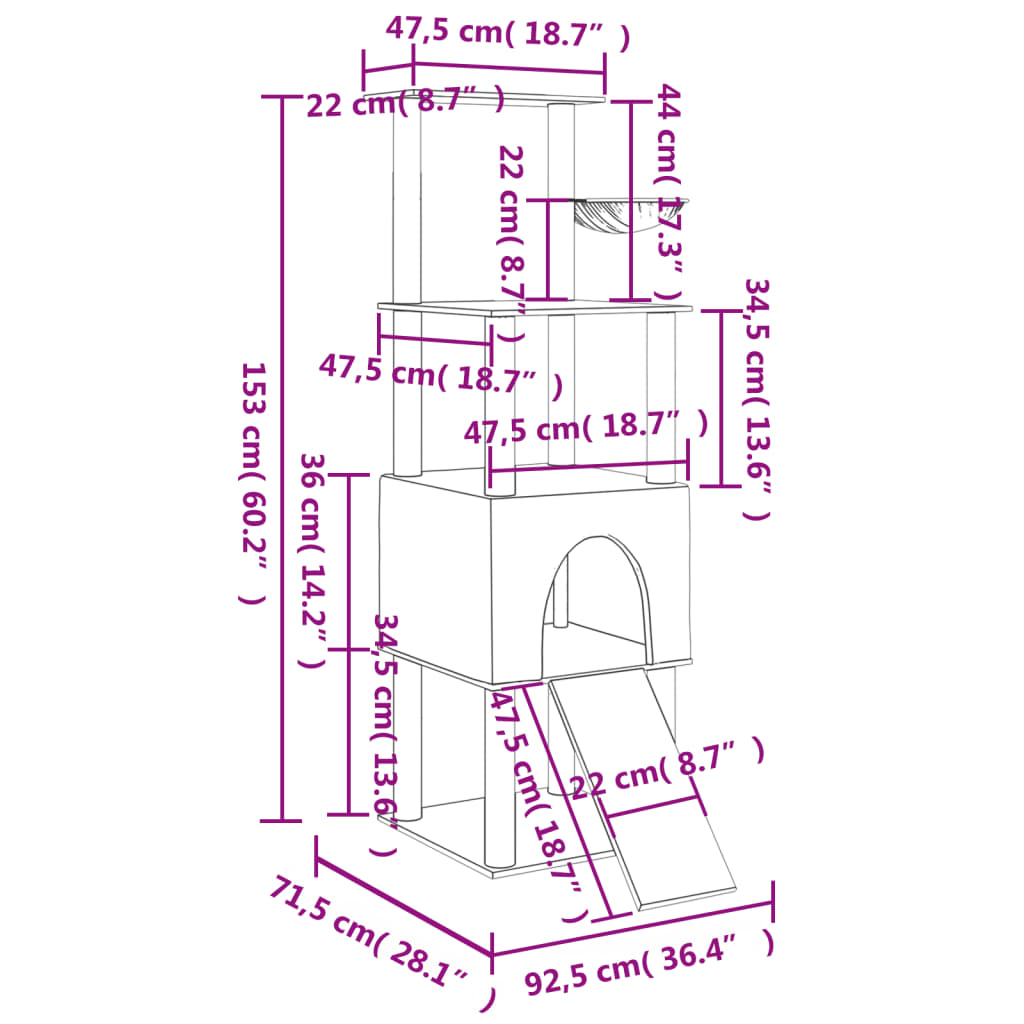Kerma kissan kiipeilypuu sisal- raapimispylväillä Dimitri 153cm