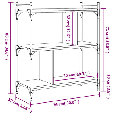 Kirjahylly 3 kerrosta Sonoma-tammi 76x32x88 cm tekninen puu
