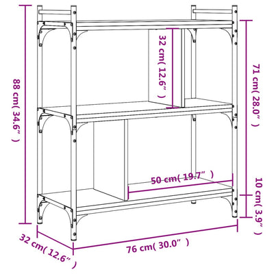 Kirjahylly 3 kerrosta ruskea tammi 76x32x88 cm tekninen puu