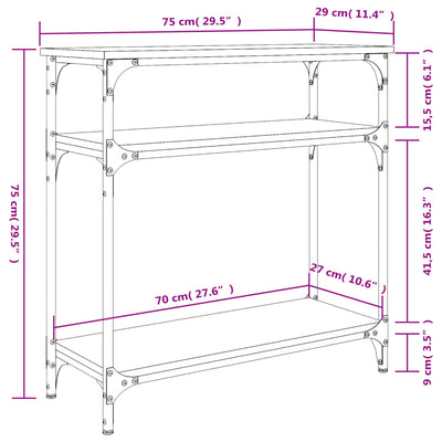 Konsolipöytä musta 75x29x75 cm tekninen puu