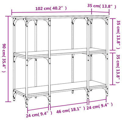 Konsolipöytä ruskea tammi 102x35x90 cm tekninen puu