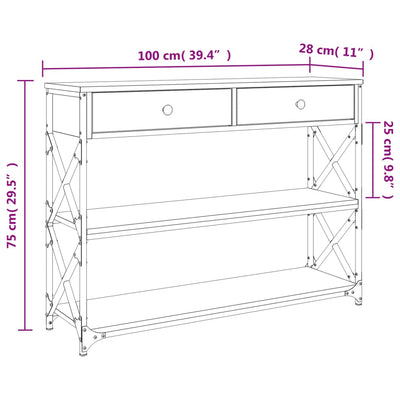 Konsolipöytä harmaa Sonoma 100x28x75 cm tekninen puu