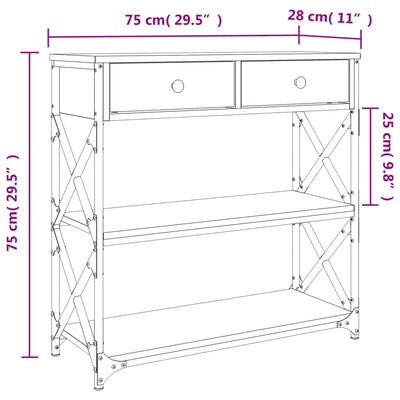 Konsolipöytä harmaa Sonoma 75x28x75 cm tekninen puu
