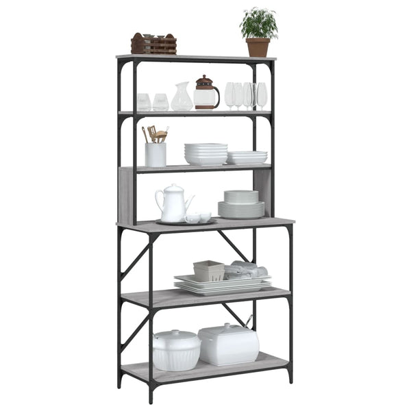 Harmaa sonoma leipurihylly Prazaru 90x40x180cm (6 kerrosta, puinen)