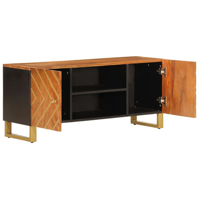 TV-taso ruskea ja musta 105x33,5x46 cm täysi mangopuu