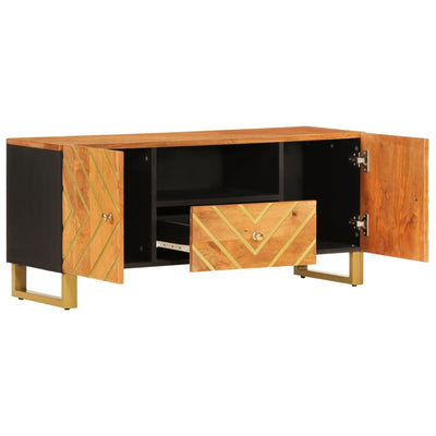 TV-taso ruskea ja musta 105x33,5x46 cm täysi mangopuu
