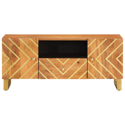 TV-taso ruskea ja musta 105x33,5x46 cm täysi mangopuu