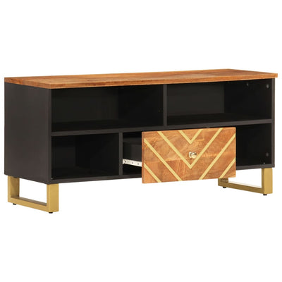 TV-taso ruskea ja musta 100x33,5x46 cm täysi mangopuu