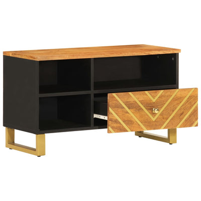 TV-taso ruskea ja musta 80x33,5x46 cm täysi mangopuu