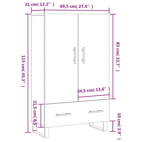 Betoninharmaa kaappi Milos 69,5x31x115cm (puinen)