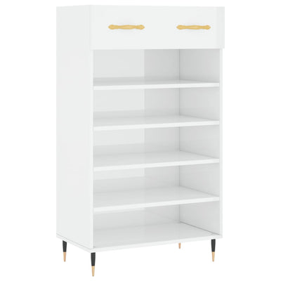 Valkoinen kenkäkaappi Fructe 60x35x105cm (korkeakiilto, puinen)