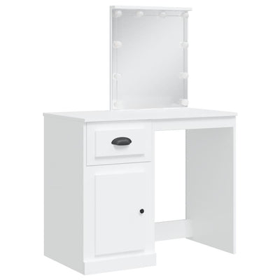 Peilipöytä LED-valoilla valkoinen 90x42x132,5 cm