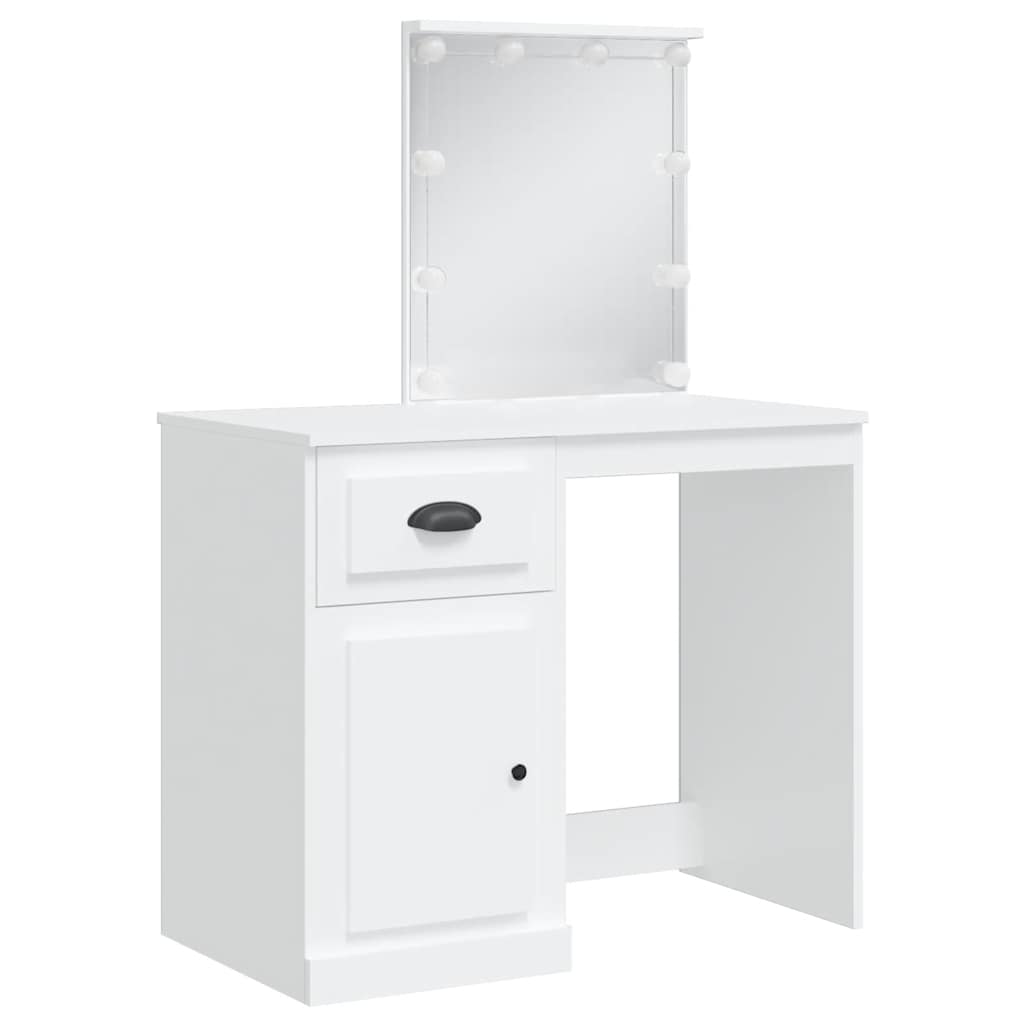 Valkoinen peilipöytä led-valoilla Crisitna 90x42x132,5cm