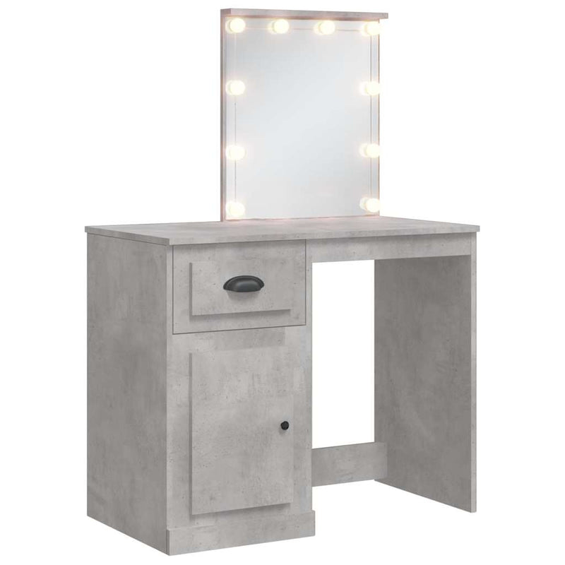 Betoninharmaa peilipöytä led-valoilla Crisitna 90x42x132,5cm