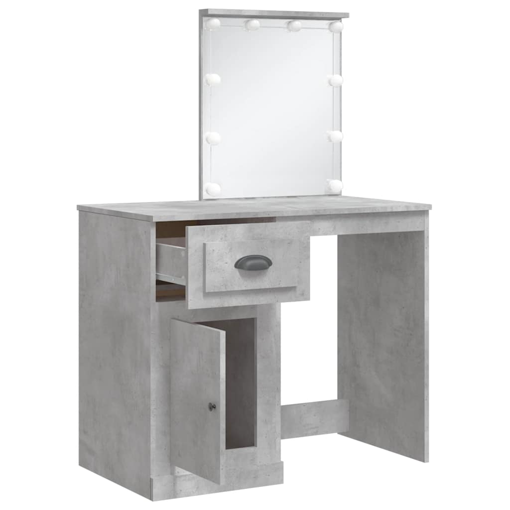 Betoninharmaa peilipöytä led-valoilla Crisitna 90x42x132,5cm