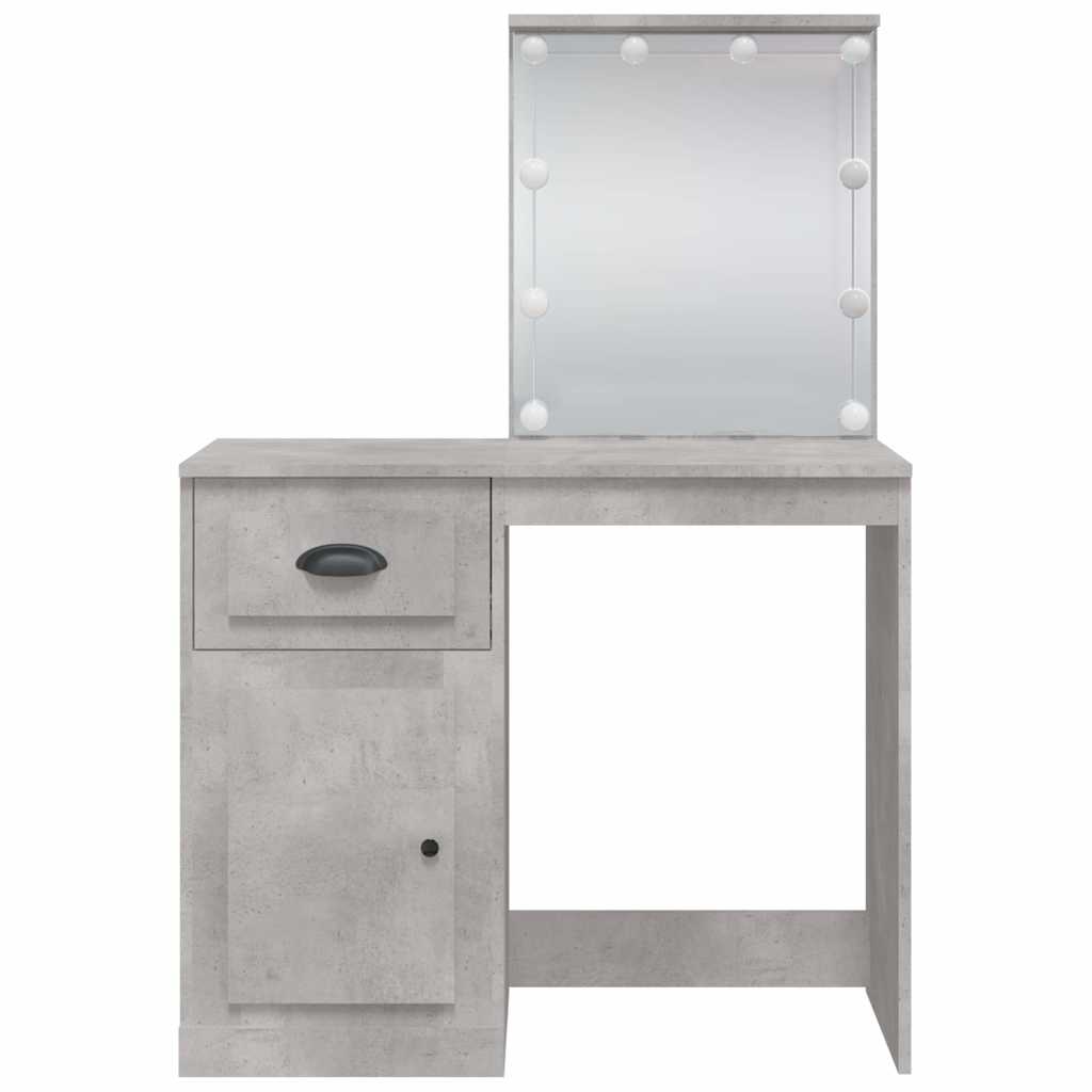 Betoninharmaa peilipöytä led-valoilla Crisitna 90x42x132,5cm