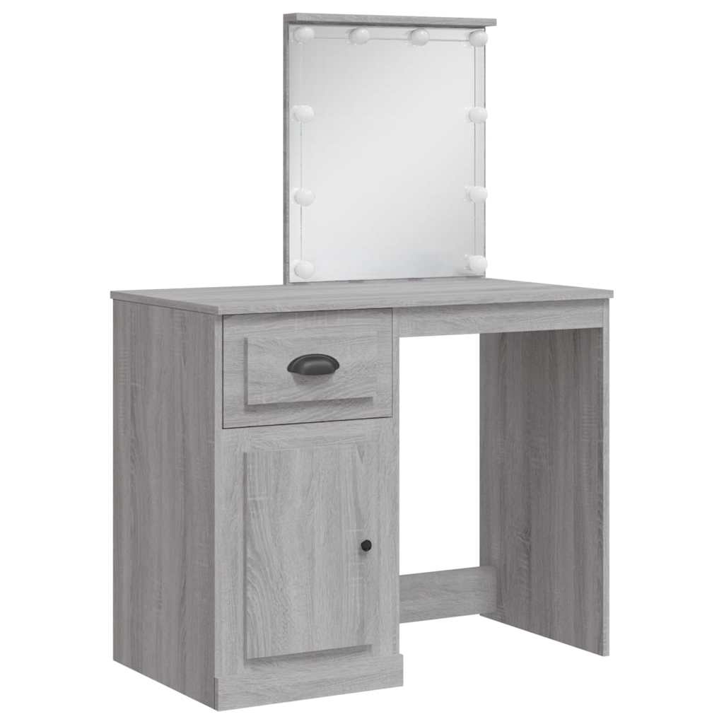 Harmaa peilipöytä led-valoilla Crisitna 90x42x132,5cm