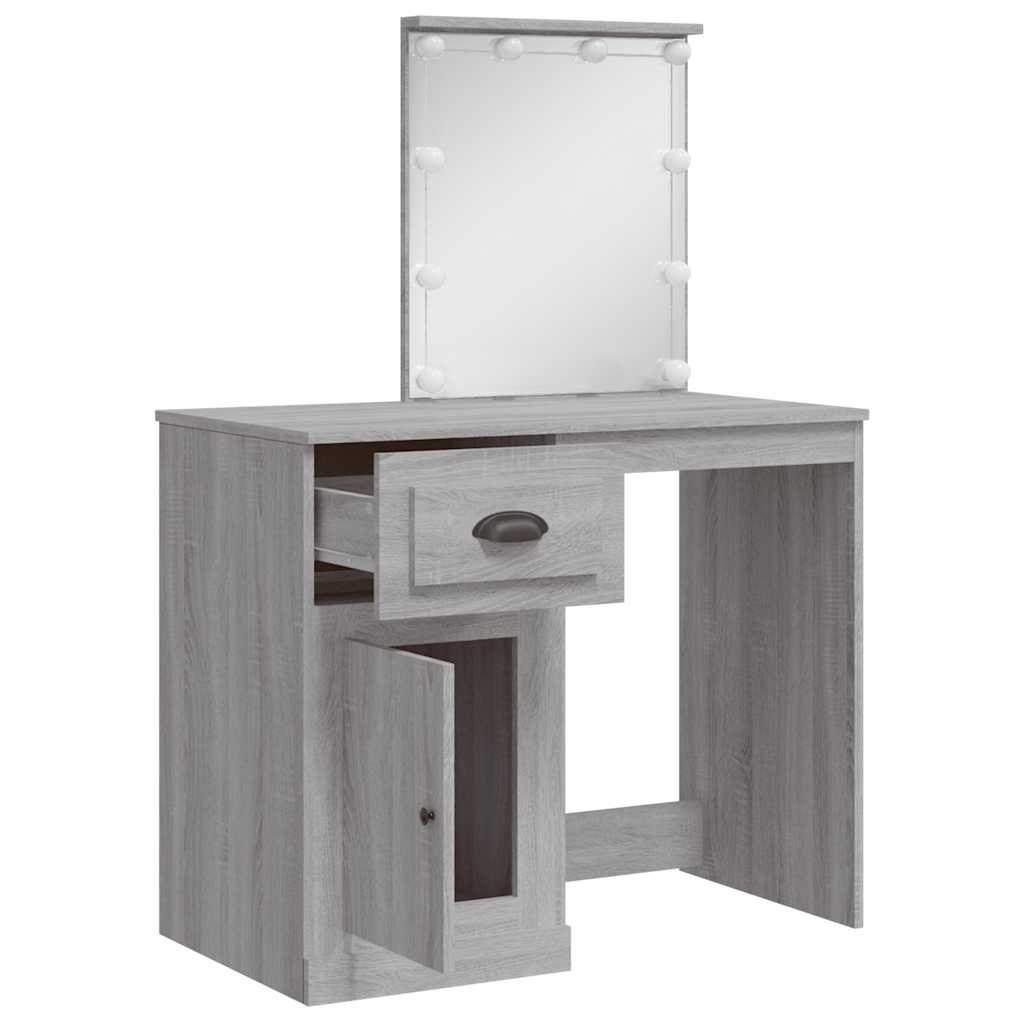 Harmaa peilipöytä led-valoilla Crisitna 90x42x132,5cm