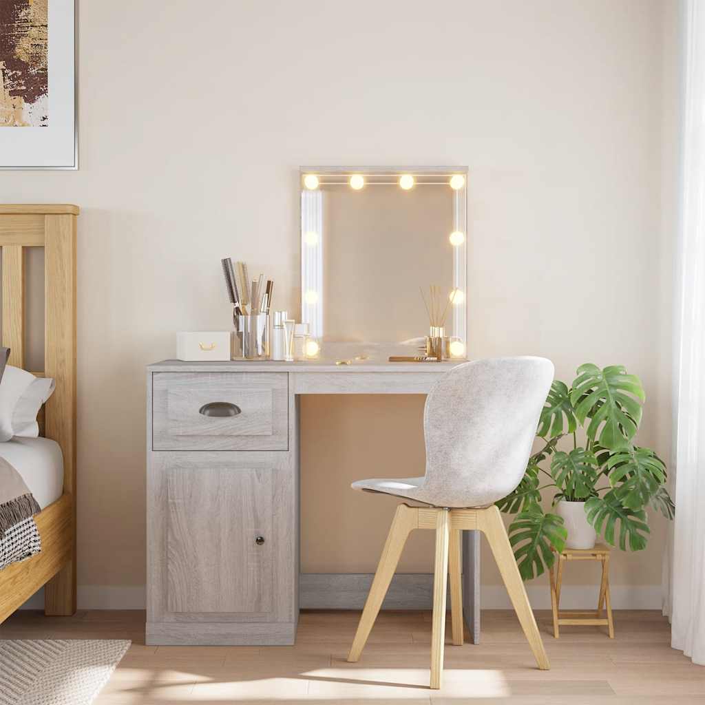 Harmaa peilipöytä led-valoilla Crisitna 90x42x132,5cm