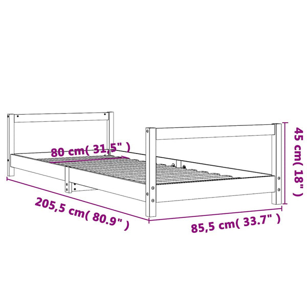 Lasten sängynrunko 80x200 cm täysi mänty